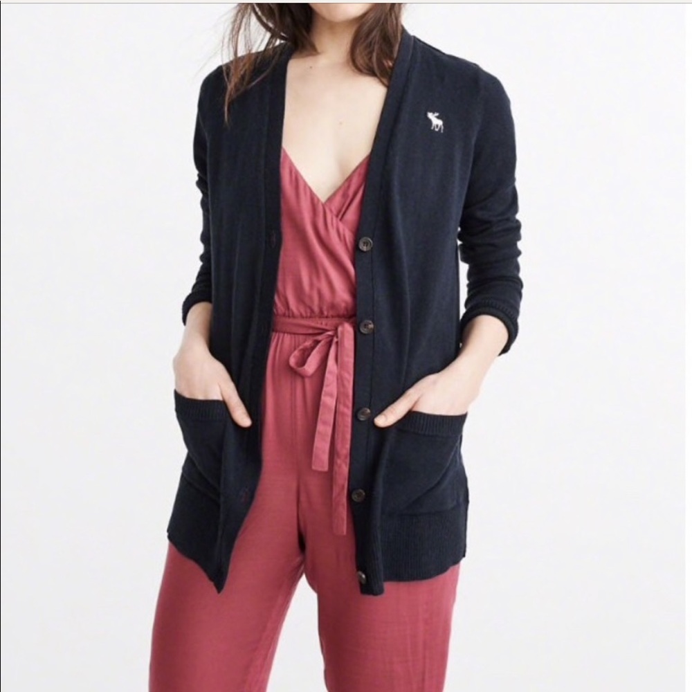 Navy Blue Abercrombie Icon Boyfriend Cardigan